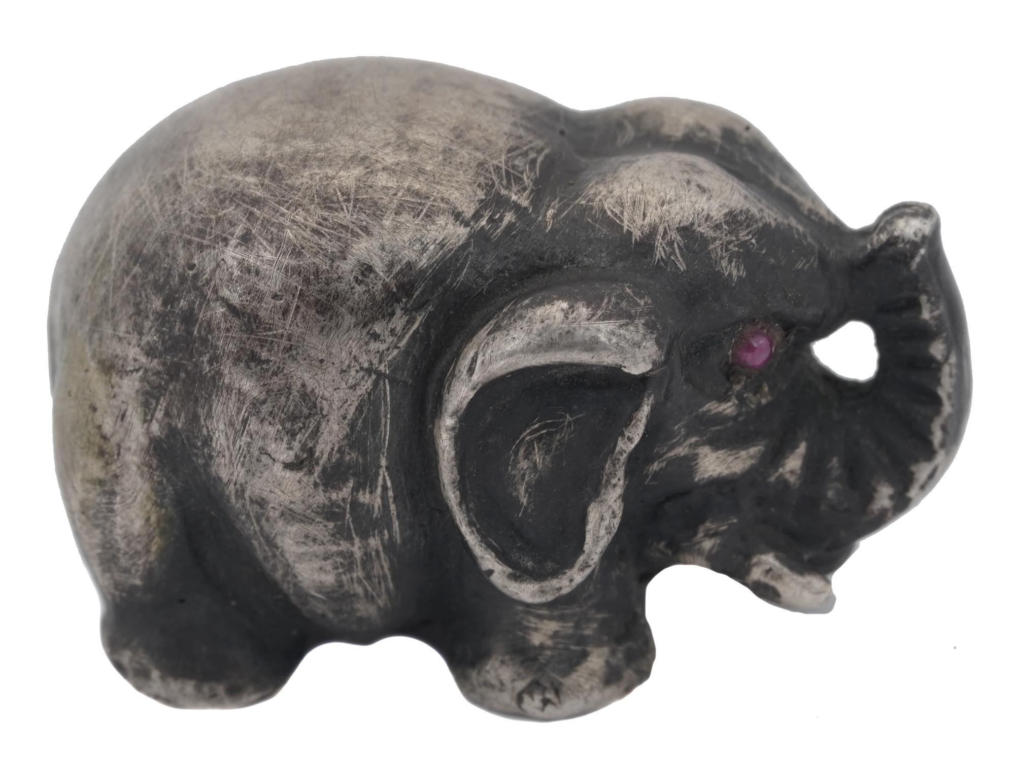 A RUSSIAN SILVER ELEPHANT FIGURINE WITH STONE EYES PIC-4